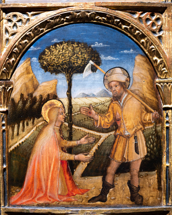 Pääsiäismessu Valkealan kirkossa Lorenzo da Venezia, n. 1450. Ylösnoussut Jeesus ilmestyy puutarhurina Magdalan Marialle.. Kuva: Ari Luomajoki