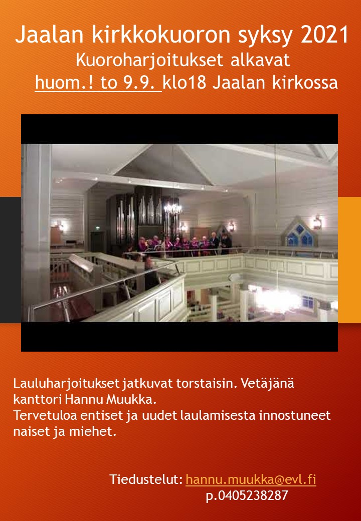 Jaalan Kirkkokuoro kuvassa Jaalan kirkkokuorolaisia kirkon urkuparvella