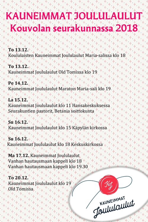 Kauneimmat joululaulut-tilaisuudet Vanhan hautausmaan kappelissa Kauneimmat joululaulut-tilaisuudet Vanhan hautausmaan kappelissa