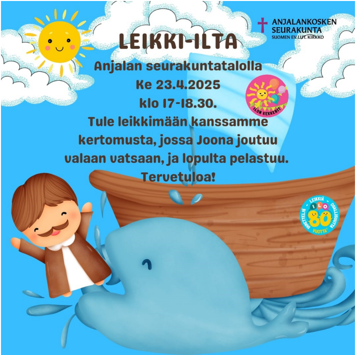 Kaikenikäisten leikki-ilta Anjalassa Leikki-iltamainos, jossa tiedot leikki-illan ajankohdasta ja paikasta
