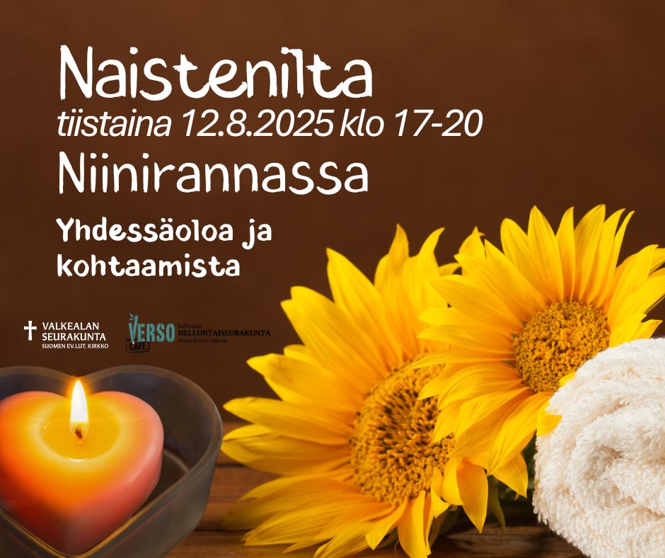 Naistenilta Niinirannassa Naistenilta Niinirannassa tiistaina 12.8. klo 17-20. Yhdessäoloa, saunomista ja uimista sekä rukoilua. Naiset tervetuloa!
