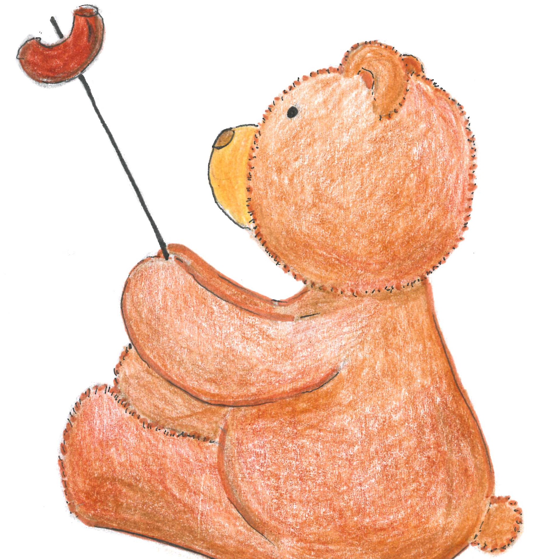 Nalle paistaa makkaraa.