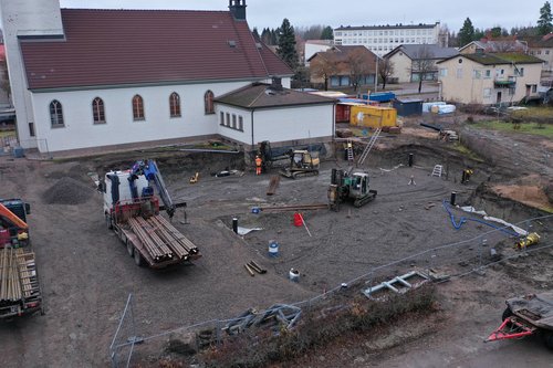 Myllykosken kirkon rakennustyömaa, jossa on käynnissä paalutustyö. Kuvan on ottanut Sami Viitalo.