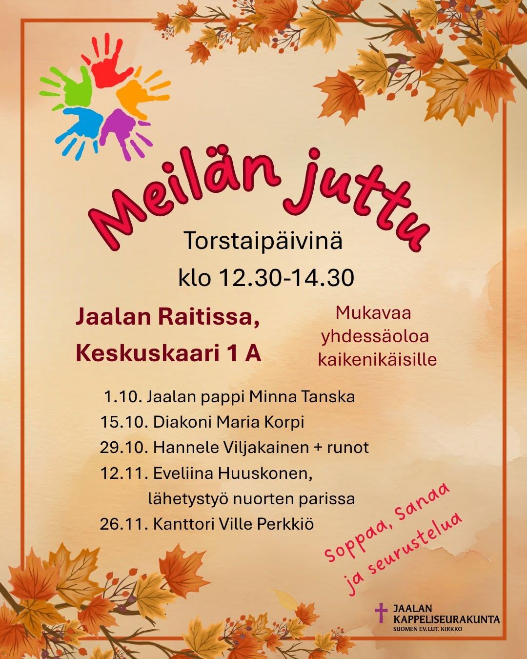 Meilän juttu joka toinen torstai Raitissa marraskuun loppuun asti.