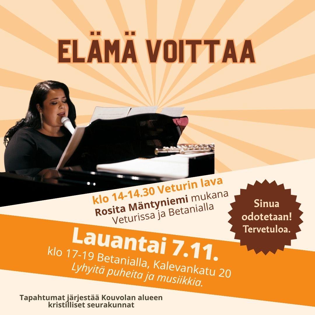Elämä voittaa -tapahtuma Kouvolan Helluntaiseurakunnassa la 7.11. klo 17-19