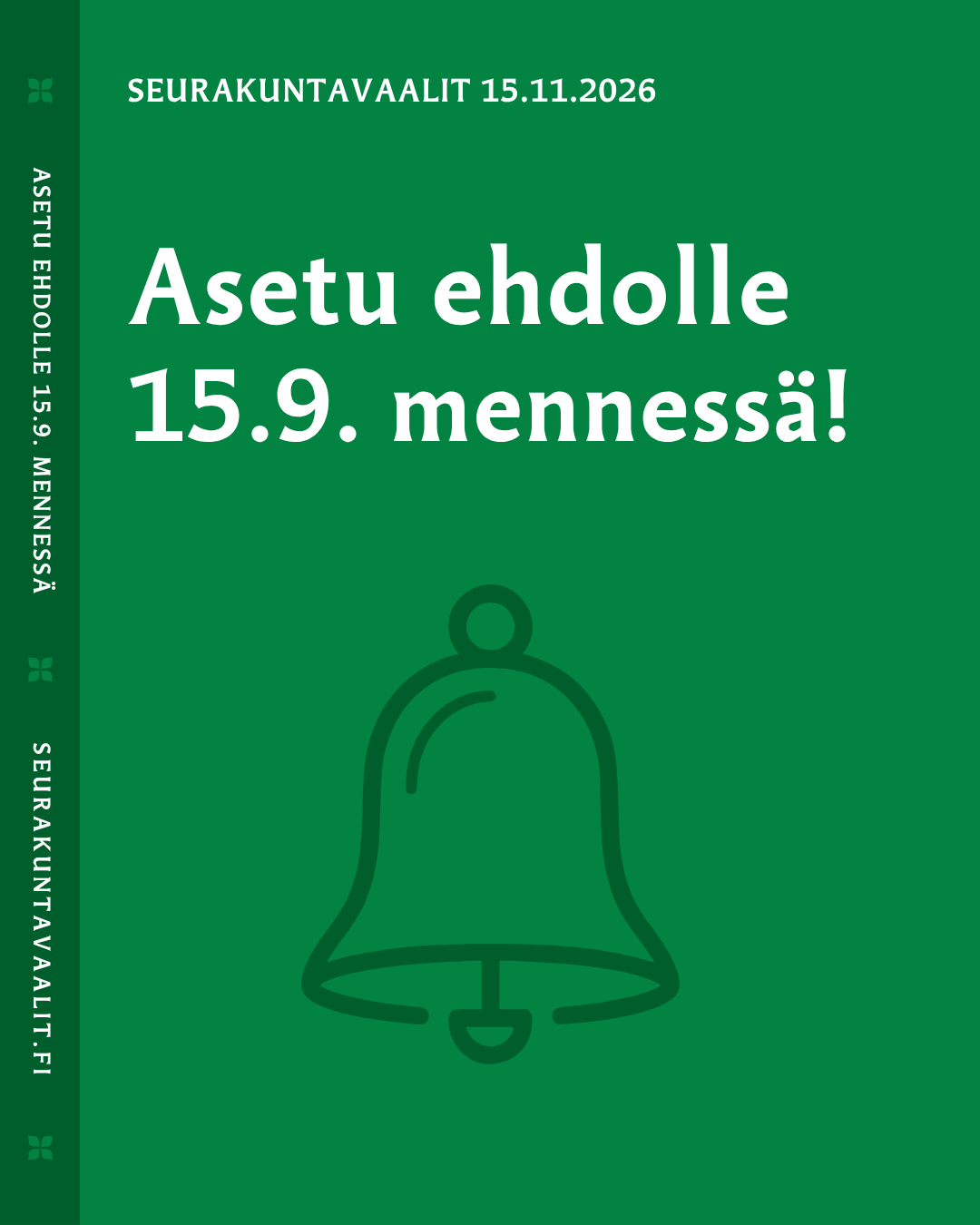 Asetu ehdolle 15.9. mennessä mainos